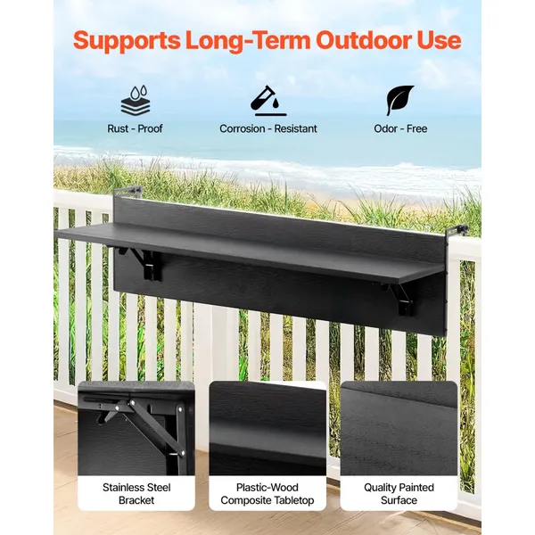 Mesa suspensa varanda 12 x 32" dobrável calha 50 lbs