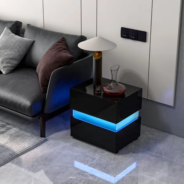 Mesita de Cabeceira LED com Gavetas e Controlo Remoto 22 Modos 45x35x45 cm
