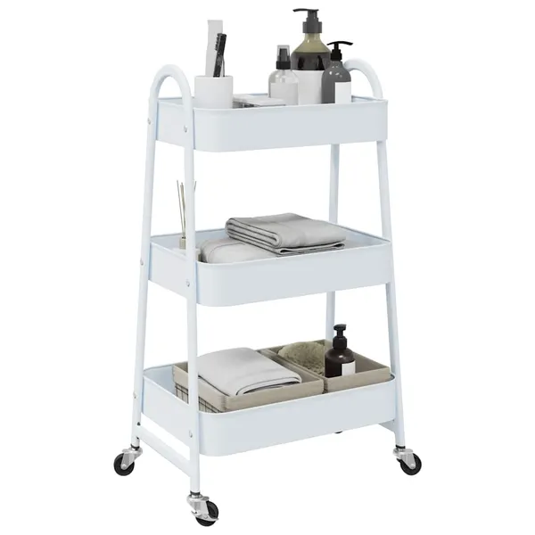 Carrinho de arrumação com 3 níveis 42x41,5x77 cm aço branco