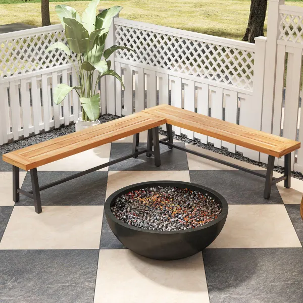 Banco de Jardín de Madera de Acacia Sin Respaldo con Estructura de Metal Resistente 160 x 32 x 45 cm