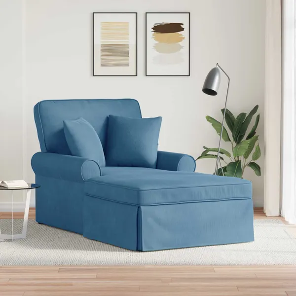 Chaise Lounge com Saia 3 pcs Azul Tecido de Veludo Cotele