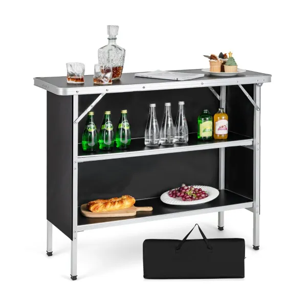 Tavolo da Campeggio Pieghevole 2 Ripiani con Borsa - Alluminio 110x38x88cm