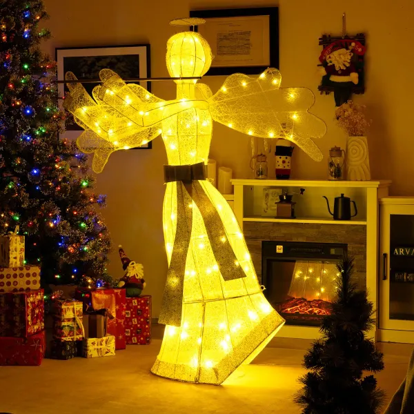 Anjo Natal Iluminado 150cm com 100 Luzes LED, 4 Estacas e 10 Bridas