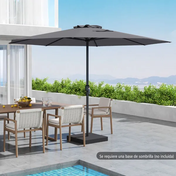 Parasol Extérieur 360x250 cm avec Manivelle, 8 Baleines et Protection Solaire