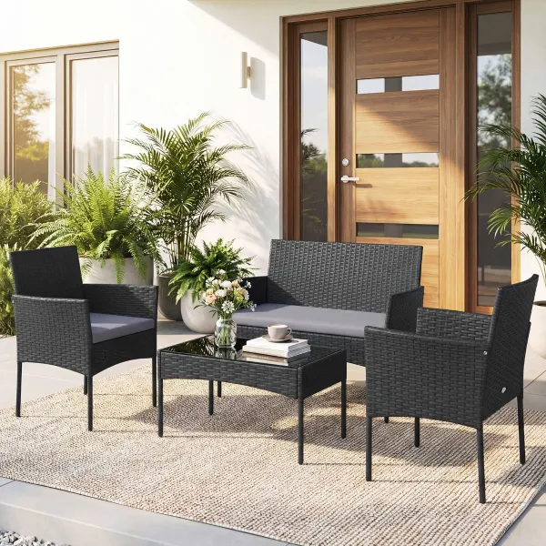 Ensemble de Mobilier de Jardin 4 Pièces avec 2 Fauteuils Canapé 2 Places et Table d'Appoint Gris