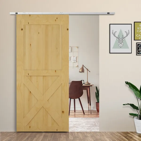 Ferraje para Porta Corredeira 186cm Kit de Accesorios para Puerta Corredora de Madera con Trijo de Metal y 2 Roldanas Plata