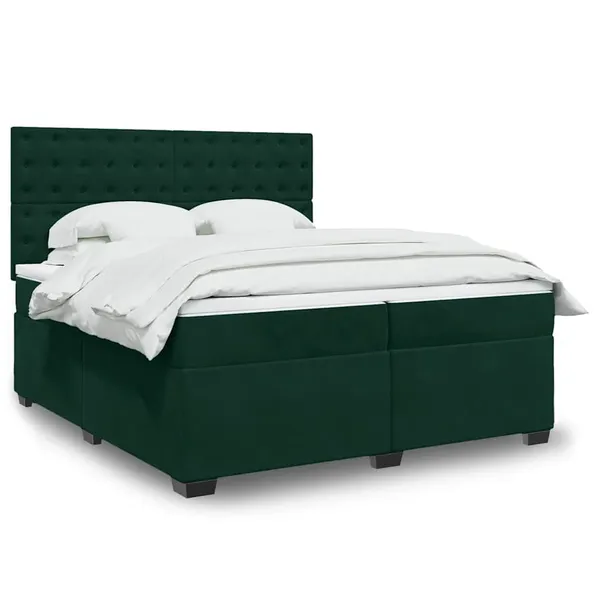 Cama com molas/colchão 200x200 cm veludo verde-escuro