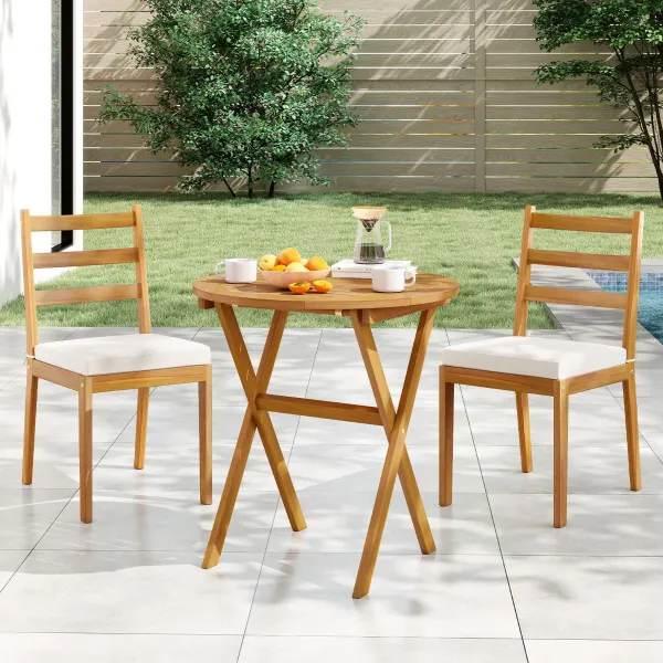 Table Ronde Pliante en Bois d'Acacia pour Extérieur | Design Octogonal | Diamètre 67cm