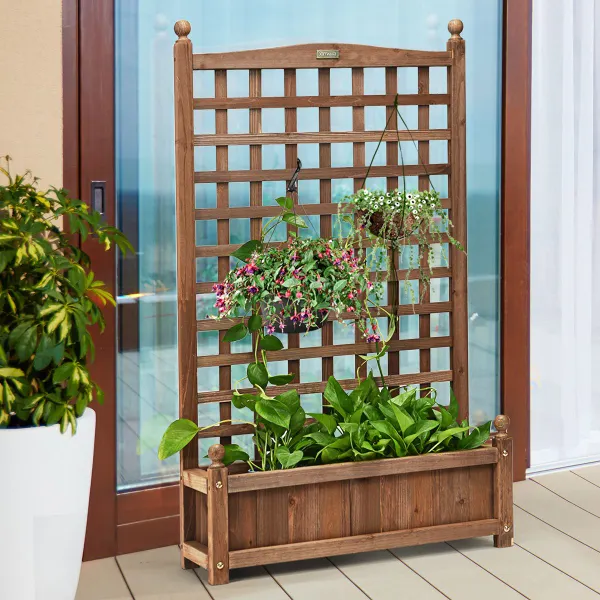 Jardineira Elevada com Treliça de Celosía Abeto Natural 64,5x28x120cm