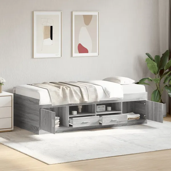 Sofá-cama com gavetas sem colchão 90x200 cm cinzento sonoma