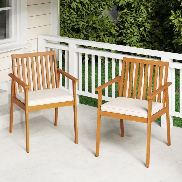 2 Chaises de Jardin Bois d'Acacia Coussin Amovible Accoudoirs 180kg Marron Blanc