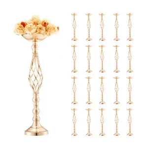 Vaso casamento metal 58cm, suporte arranjo floral ouro