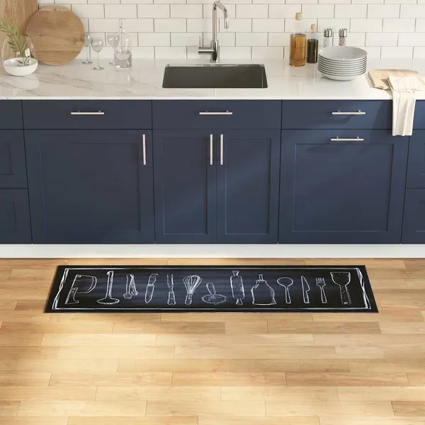 Tapete de Cozinha Preto 150 x 45 cm Veludo