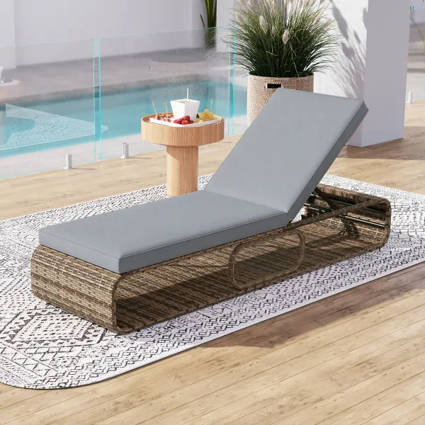 Chaise Longue Extérieure avec Dossier Ajustable, Coussin et Rangement 185 x 65 x 26 cm