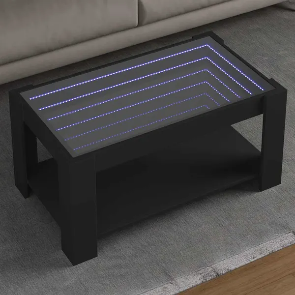 Mesa de centro c/ LEDs 93x53x45 cm madeira processada preto