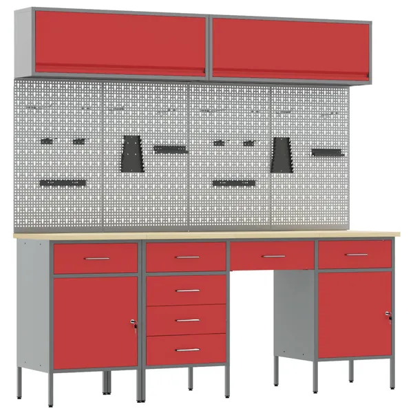 Conjunto de Armários de Trabalho com gaveta 10 pcs Vermelho