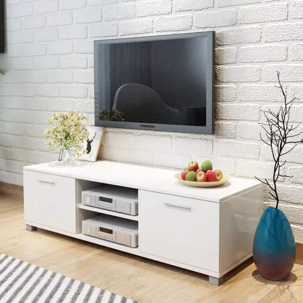 Móvel de TV 120x40,5x35 cm branco brilhante