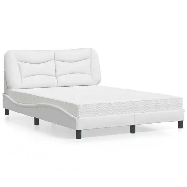 Cama com colchão Hvar 140x190 cm couro artificial branco