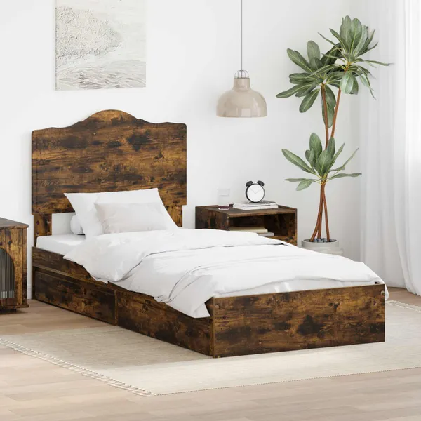 Cama com Armazenamento com gaveta Carvalho Defumado 70 x 190 cm