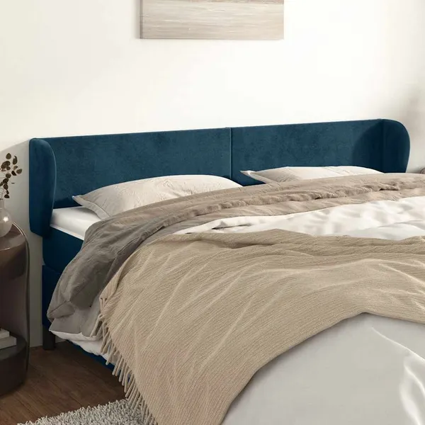 Cabeceira de cama c/ abas veludo 163x23x78/88cm azul-escuro