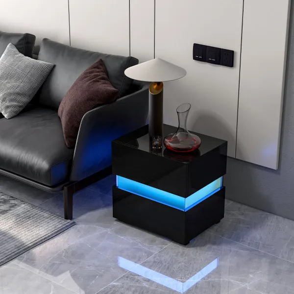 Mesita de Nótis LED com Gavetas e Controlo Remoto 22 Modos 45x35x45 cm