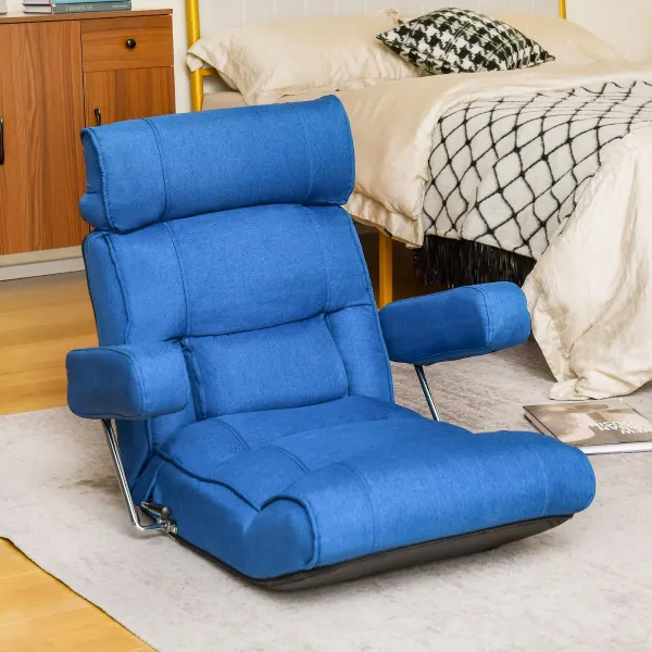 Silla de Suelo Plegable Ergonómica con Respaldo Ajustable 6 Posiciones y Almohada Lumbar