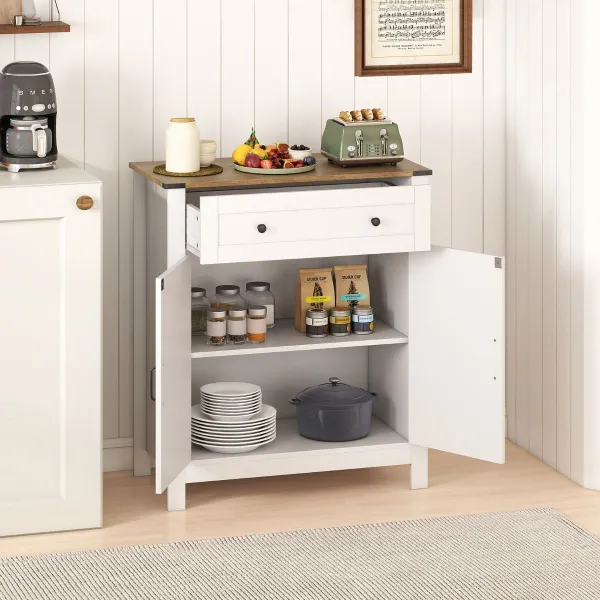 Armario Aparador de Granja Cocina con Puertas Cajón y Estante Ajustable Blanco