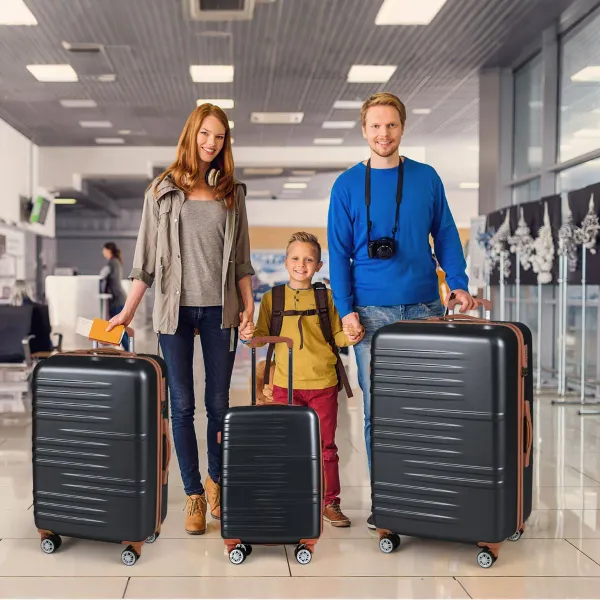 Set de 3 Maletas Rígidas con Cerradura TSA, Ruedas Giratorias 360° y Manijas Telescópicas de Aluminio