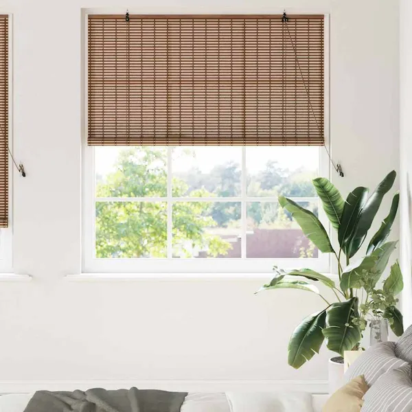 Estores de rolo com cortinas Manual Castanho 150 x 220 cm Bambu