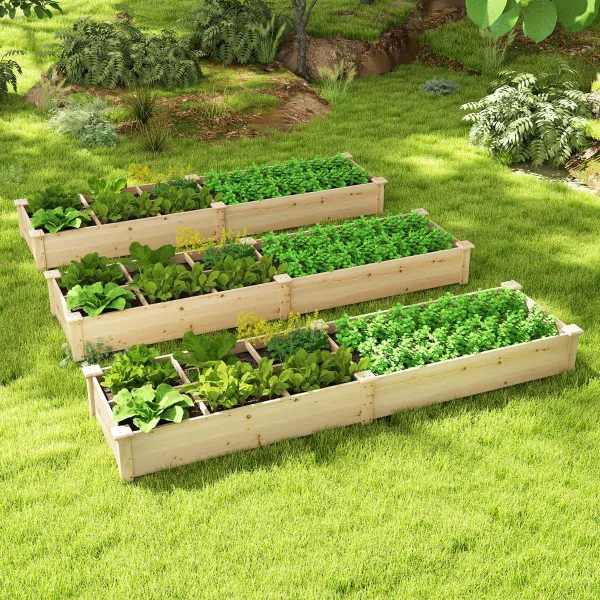 Cama Elevada de Jardín de Madera con 2 Cajas de Cultivo y Divisores