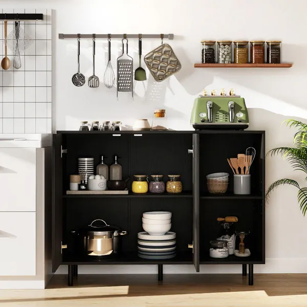 Buffet 106cm Armoire Moderne Cuisine 2 Portes Noir