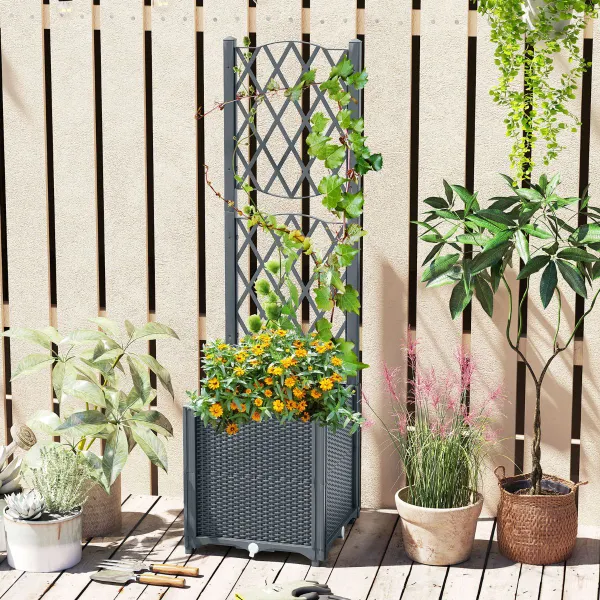 Jardinera Elevada 2 en 1 con Enrejado y Autorriego para Plantas Trepadoras