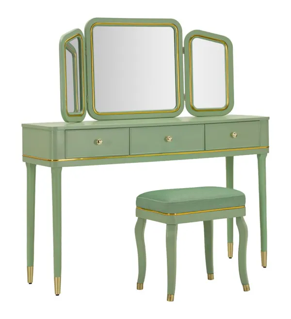 Penteadeira Camille com Espelho e Banqueta Verde 120x37x79 cm