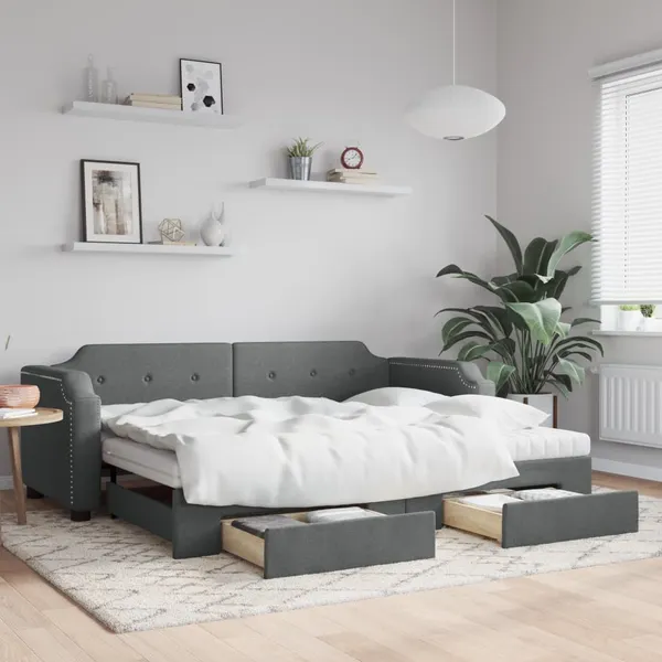 Sofá-cama c/ gavetão e gavetas 90x200 cm tecido cinzento-escuro
