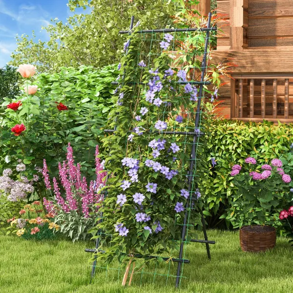 Treillage de Jardin 187 cm Haut avec Filet Support A-Frame Poteaux Métal Revêtus