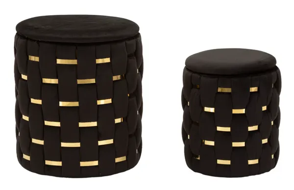 Puf com Contentor Shanty Preto Conjunto 2 Peças ø37x42-28x35 cm