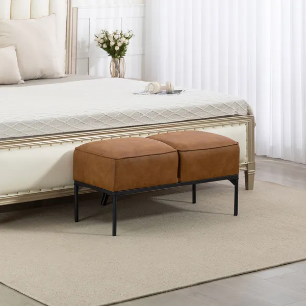Banco ao Pé da Cama Multifuncional Moderno com Assento Acolchoado Espesso e Pernas em Aço PU Banco de Quarto Capacidade 120kg para Entrada Corredor 80x40x46 cm Castanho
