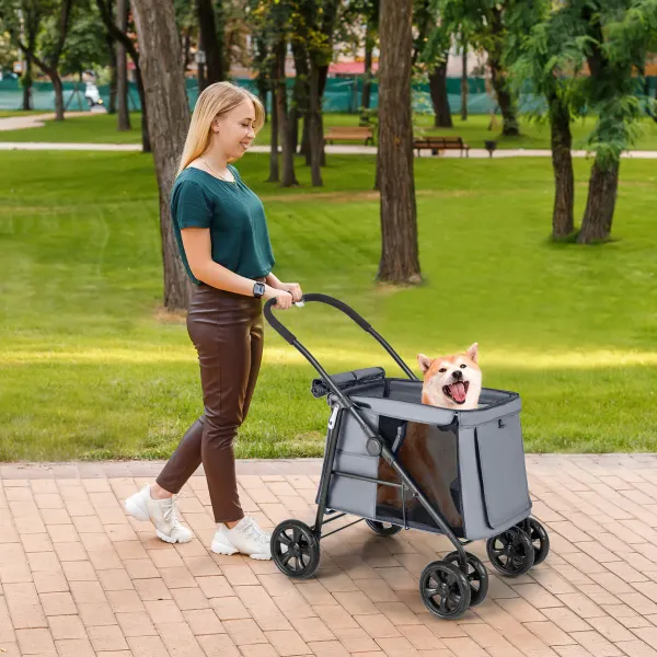 Passeggino Pieghevole 1 Pulsante per Cani Piccoli/Medi - Carrello da Viaggio Portatile con Rete Traspirante