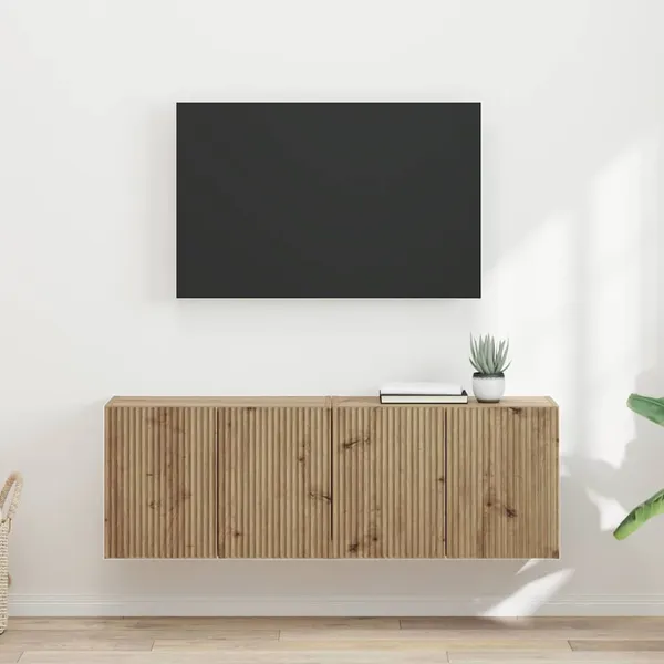 Armário de TV de Parede 2 pcs Carvalho Artesanal