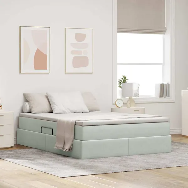 Cama com arrumação e colchão Cinzento-claro 140 x 190 cm Veludo