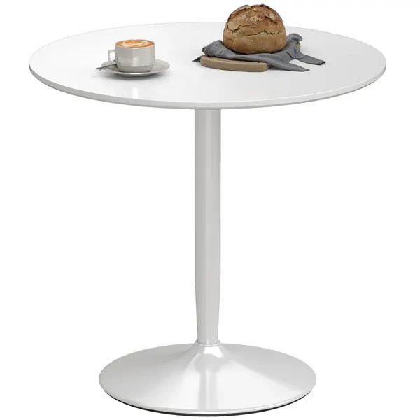 Mesa de Cozinha Redonda Mesa de Jantar Moderna para 2 Pessoas com Base de Aço e Almofadas Antiderrapantes Ø80x75 cm Branco
