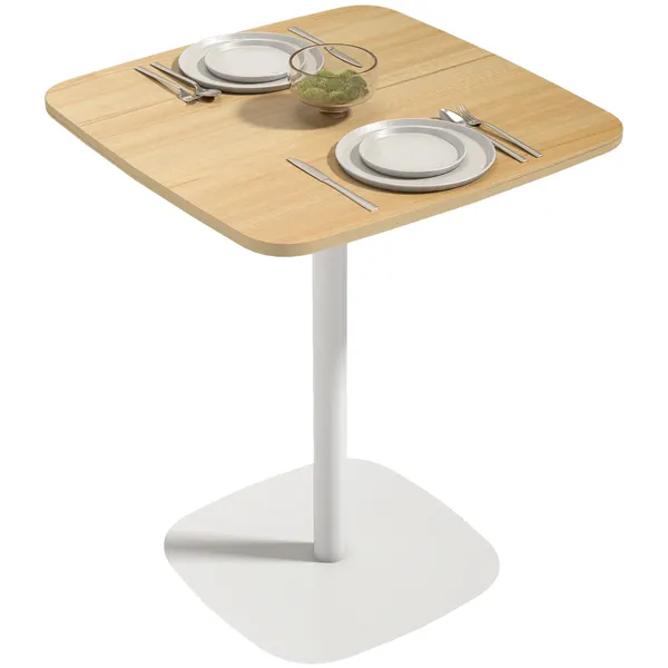 Mesa de comedor pequeña Mesa de cocina Cuadrada para 2 Personas Base Cuadrada en acero Para Espacios Pequeños Sala de Estar 60x60x75 cm Madeira y Blanco