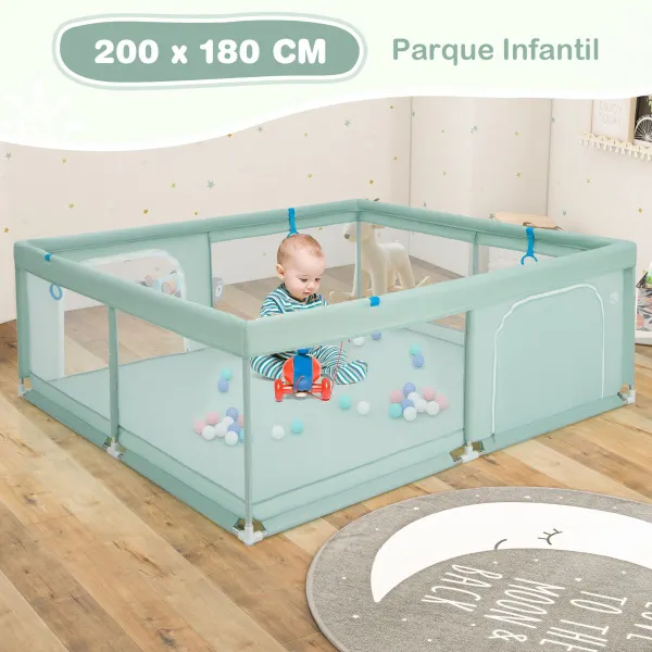 Parque de Jogos para Bebés 200x180x68 cm com Malla Respirável e 50 Bolas