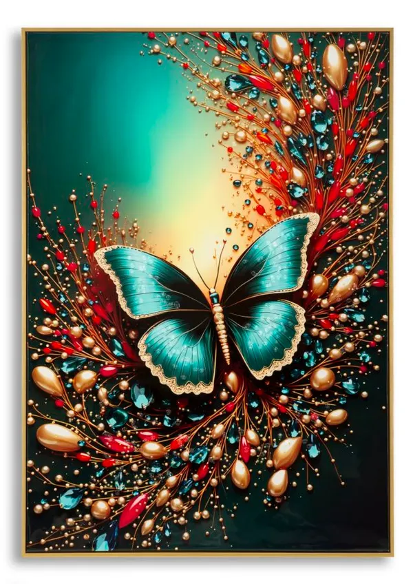 Estampa Decorada em Tela Lacada com Moldura Borboleta -B- 70x4x100 cm