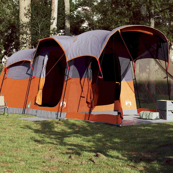 Tenda familiar túnel p/ 8 pessoas impermeável cinza/laranja