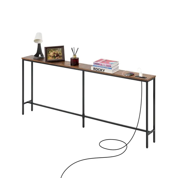 Mesa console estreita 70,9" tomadas carregamento