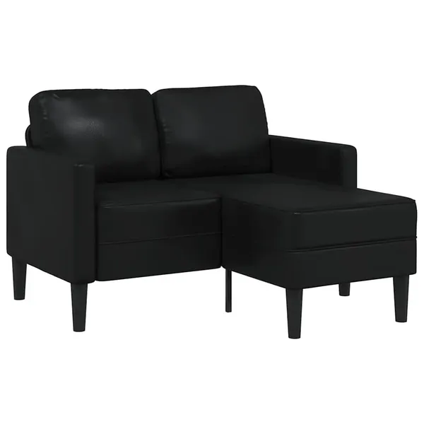 Sofá de 2 lugares com chaise em L, preto, 125 cm, couro sintético