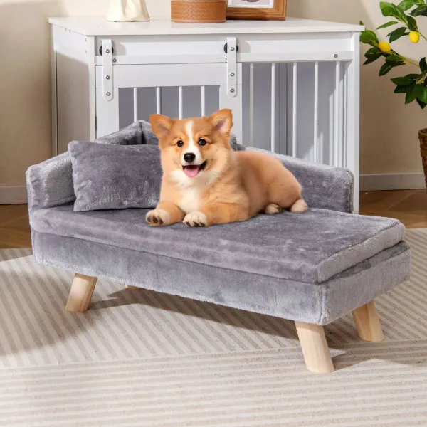 Cama Sofá Elevada para Mascotas con Cojín y Almohada Removibles Patas de Madera y Respaldo Alto 71 x 43 x 40 cm Gris Oscuro