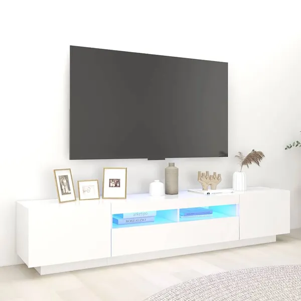 Móvel de TV com luzes LED 200x35x40 cm branco