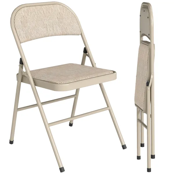 Conjunto de 2 Cadeiras Dobráveis Cadeiras Dobráveis com Encosto e Estrutura de Aço para Sala de Estar Escritório Estúdio 45x46x78 cm Bege